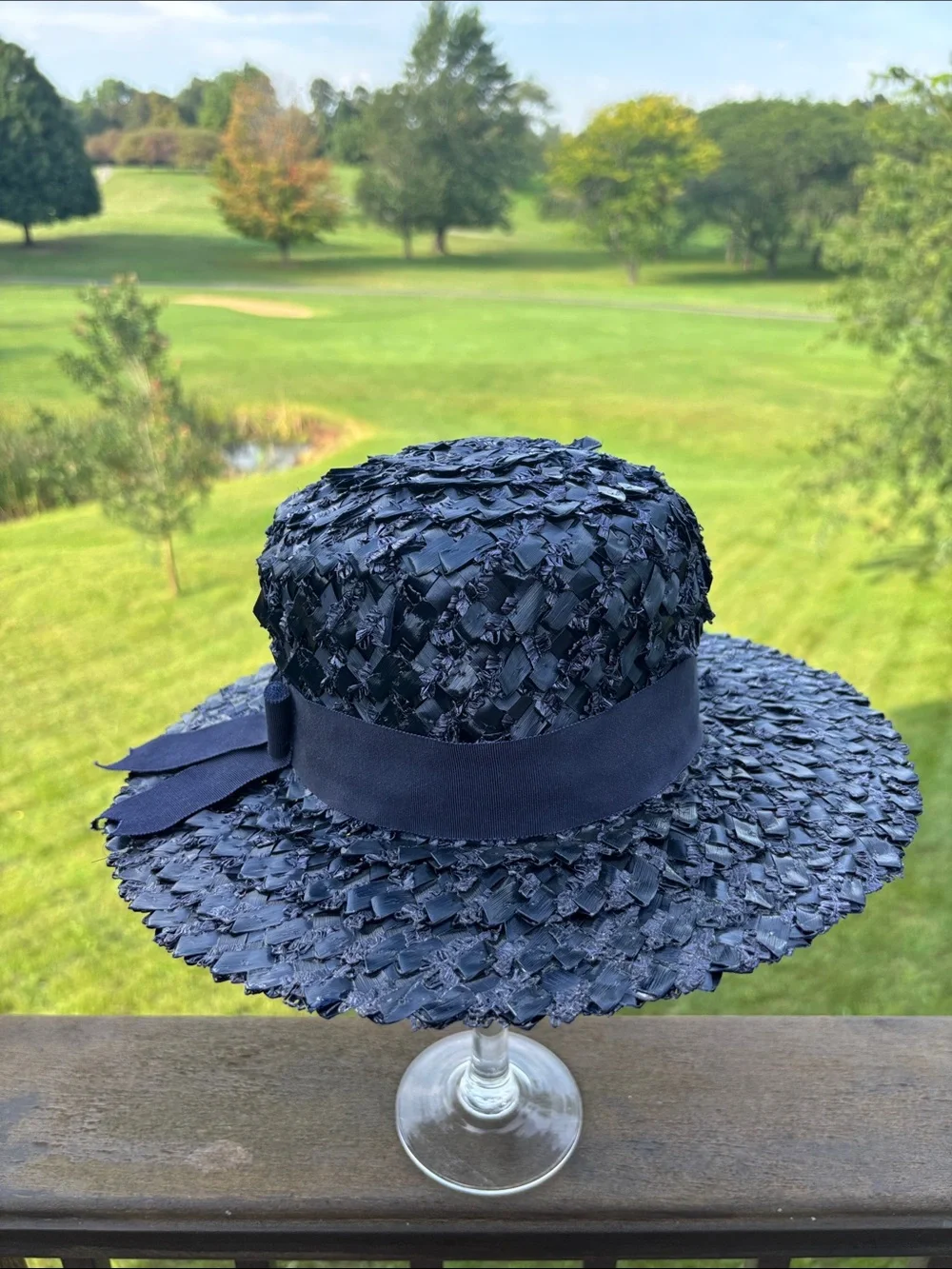 Classic Navy Raffia Boater Hat with Grosgrain Ribbon